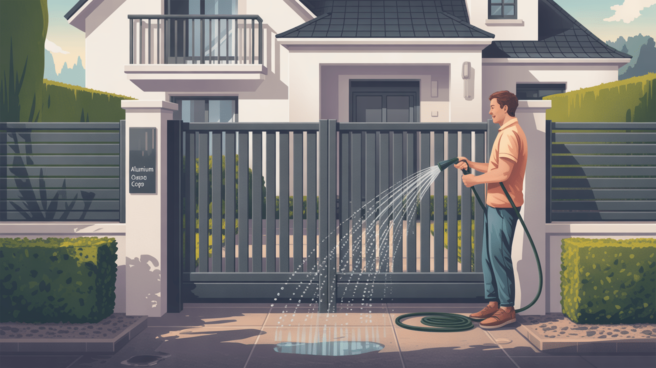 Homme arrosant l’entrée d’une maison moderne