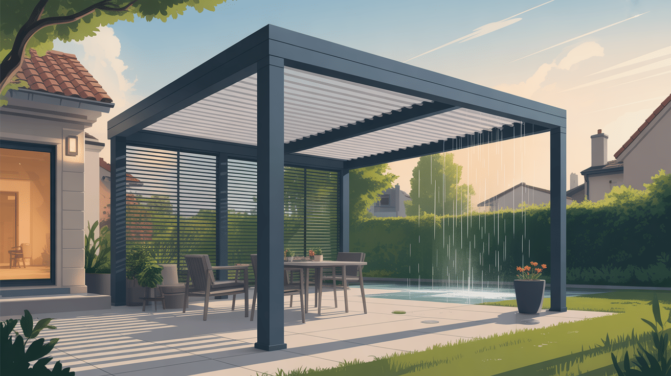 Pergola moderne sur terrasse avec piscine